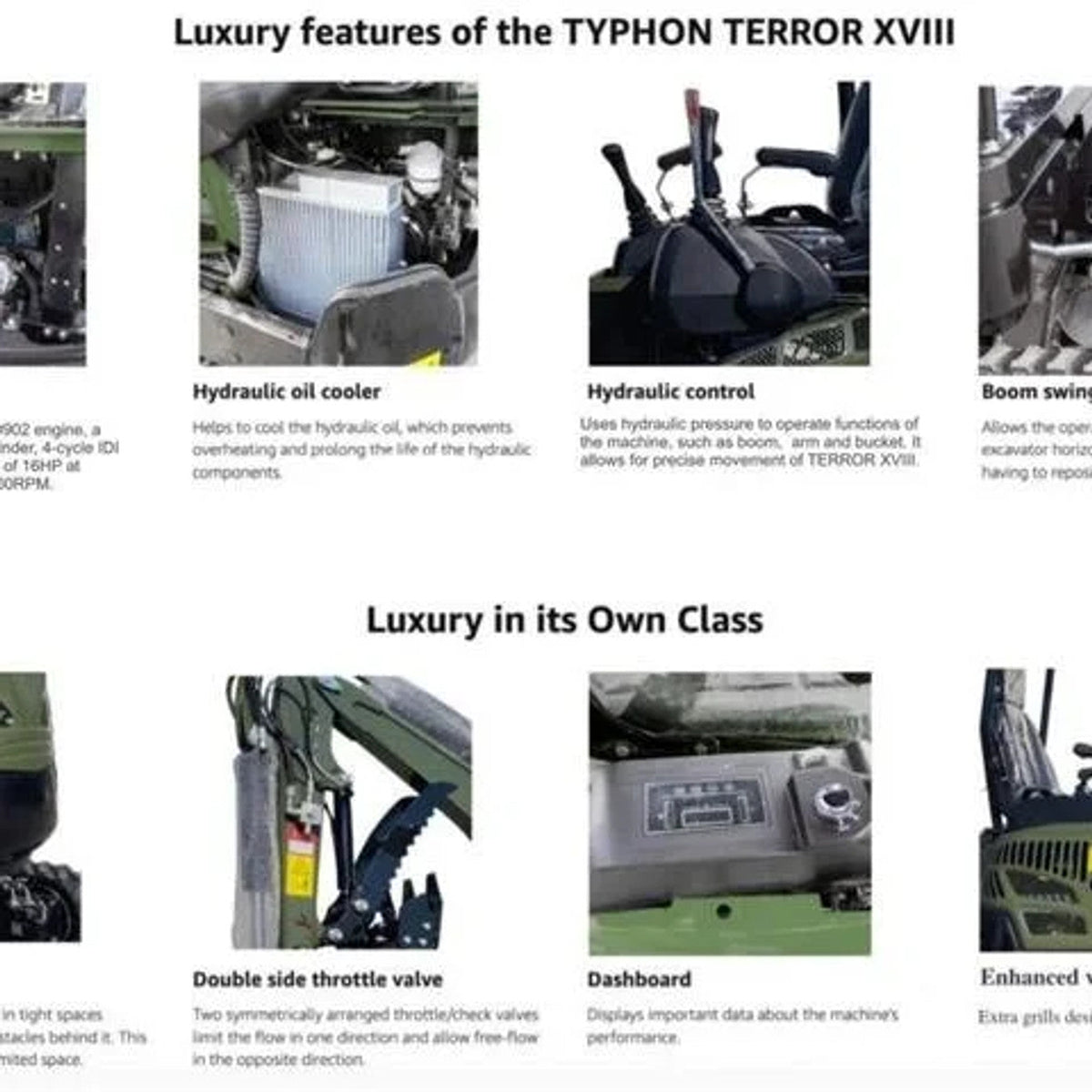 Mini-pelle TYPHON TERROR XVIII Prestige 2 tonnes – Moteur diesel Kubota – Verte