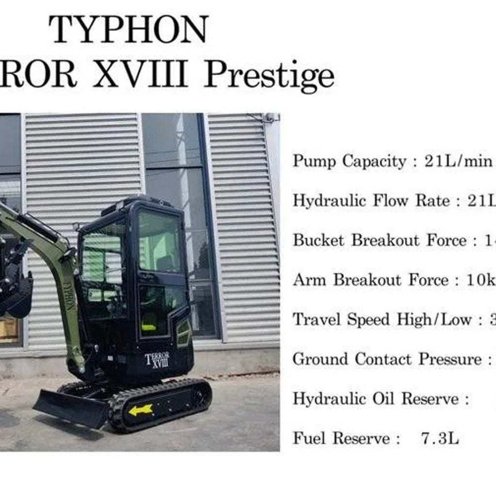Mini-pelle TYPHON TERROR XVIII Prestige 2 tonnes – Moteur diesel Kubota – Verte