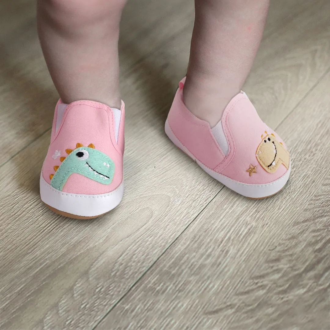 Baby Moo Dinosaur Pink Slip-On Booties