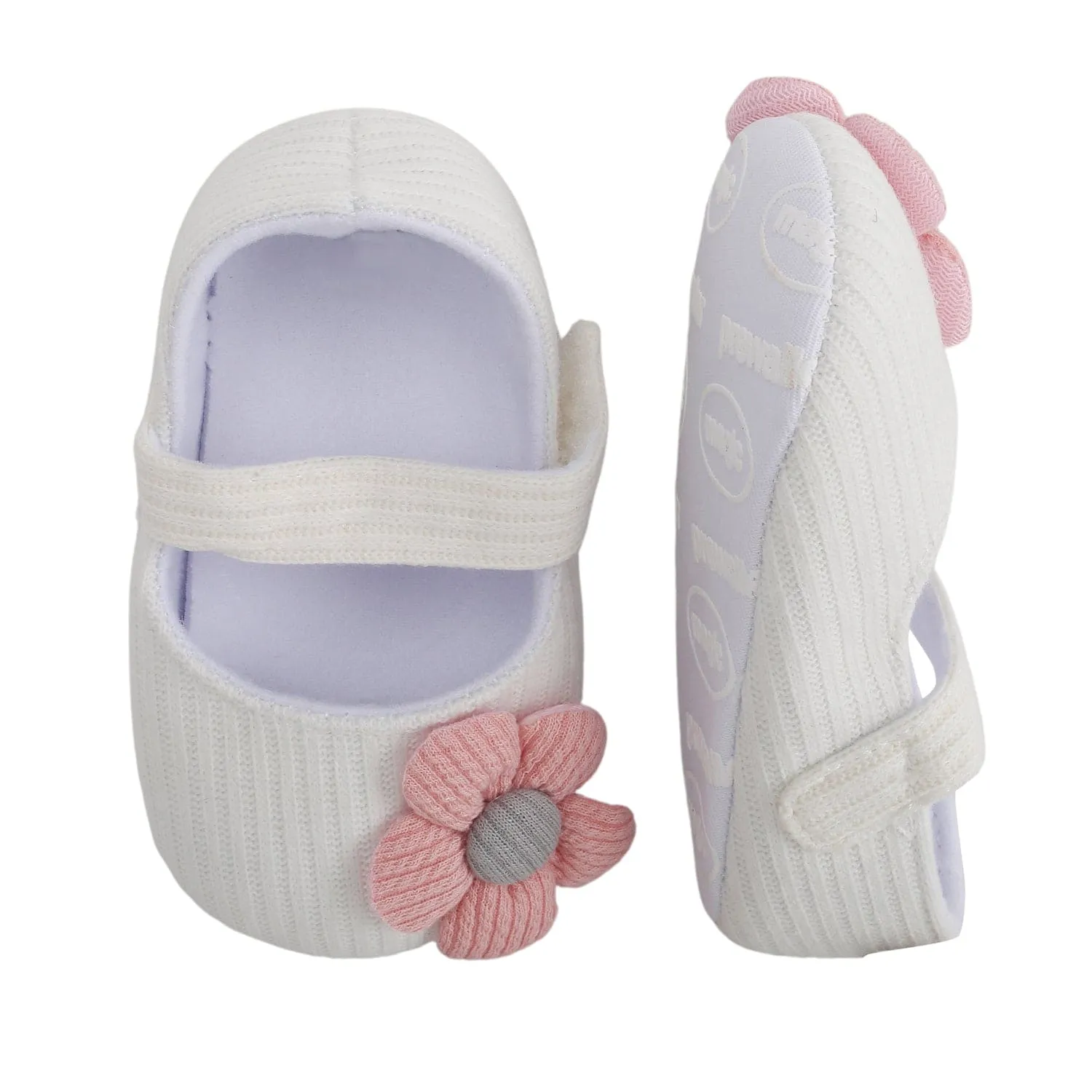 Baby Moo Floral Applique White Booties