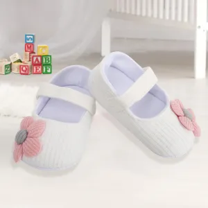 Baby Moo Floral Applique White Booties