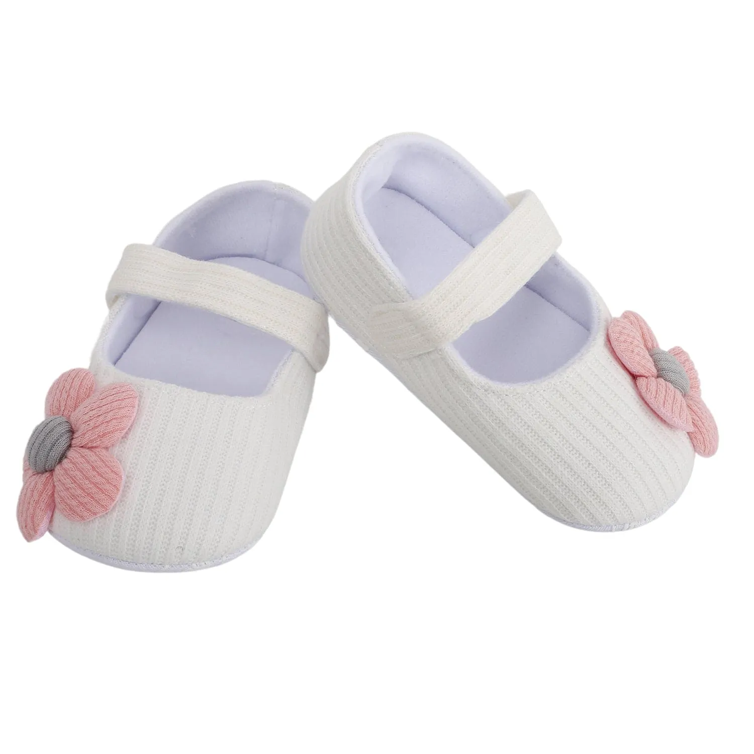 Baby Moo Floral Applique White Booties