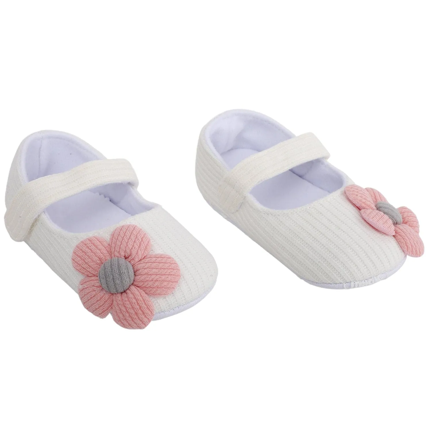 Baby Moo Floral Applique White Booties