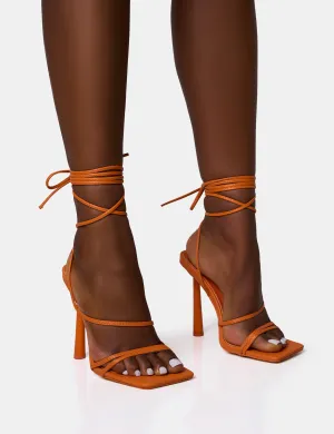 Bad Gal Orange Strappy Lace Up Square Toe Heels