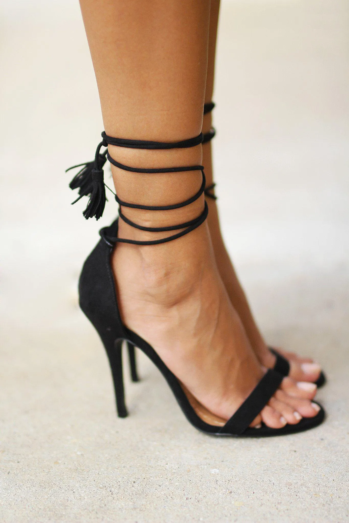 Black Strappy Heels with Tassels