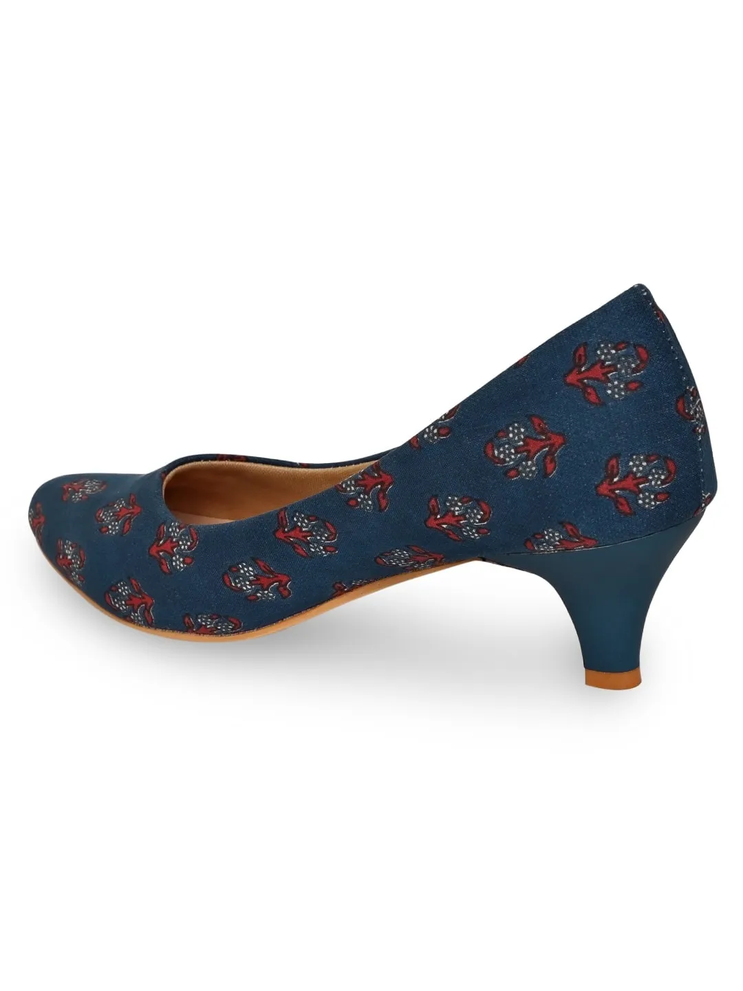 Blue Traditional Block Print Kitten Heels