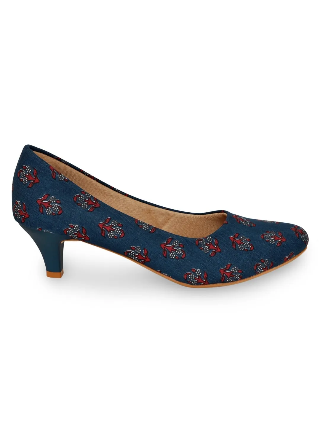 Blue Traditional Block Print Kitten Heels