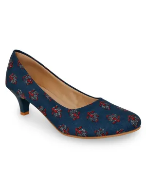 Blue Traditional Block Print Kitten Heels