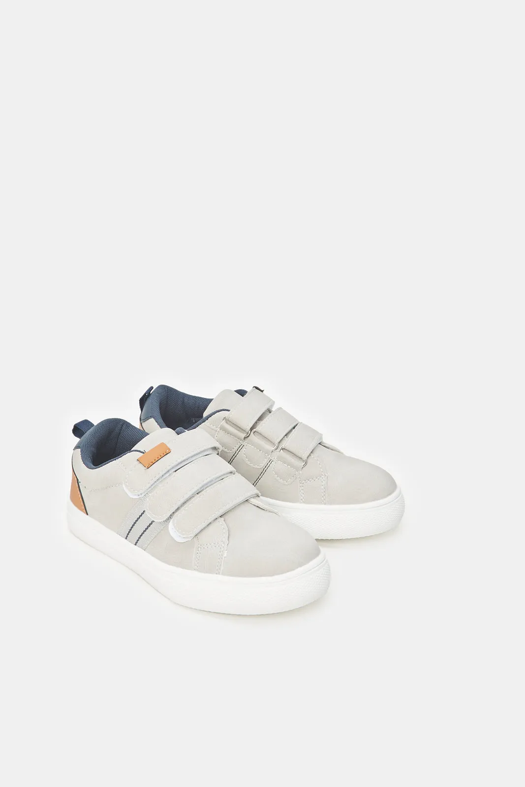 Boys Grey Triple Velcro Sneakers