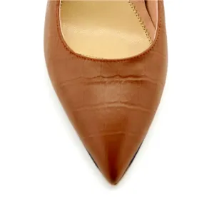 Cognac Embossed Leather Slingback Kitten Heel