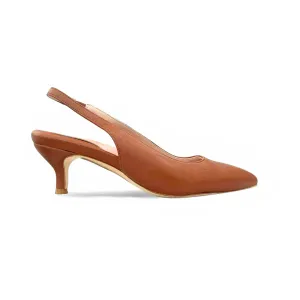 Courageous Caramel Leather Slingback Kitten Heel