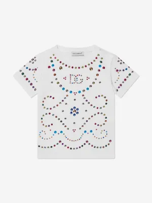 Dolce & Gabbana Baby Girls Cotton Embellished Logo T-Shirt