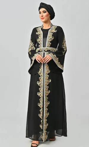 Egypt Moroccan Style Detailed Embroidery On Georgette And Included Black Satin Inner - Final Sale