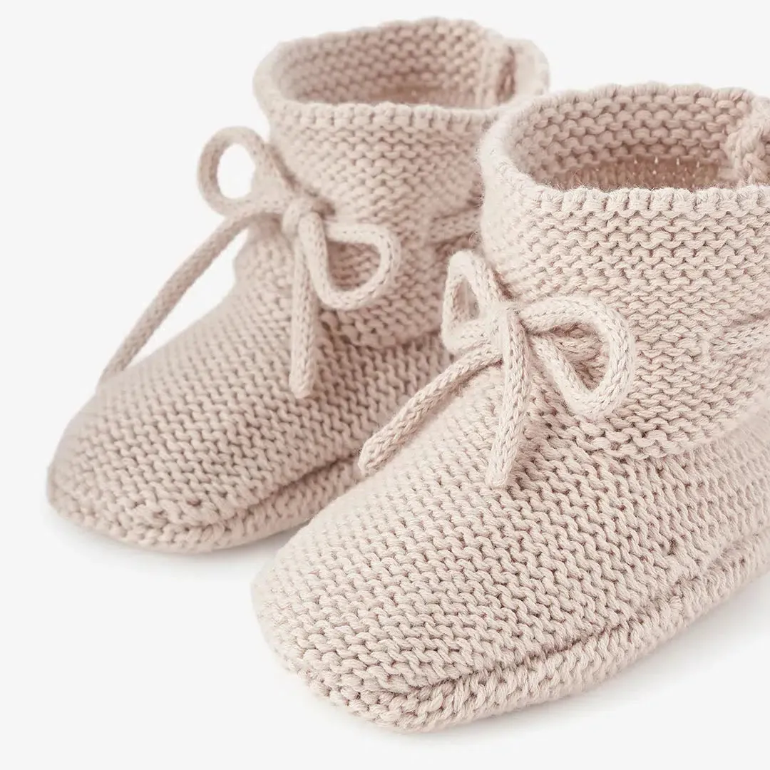 Elegant Baby - Cotton Garter Knit Booties - Taupe