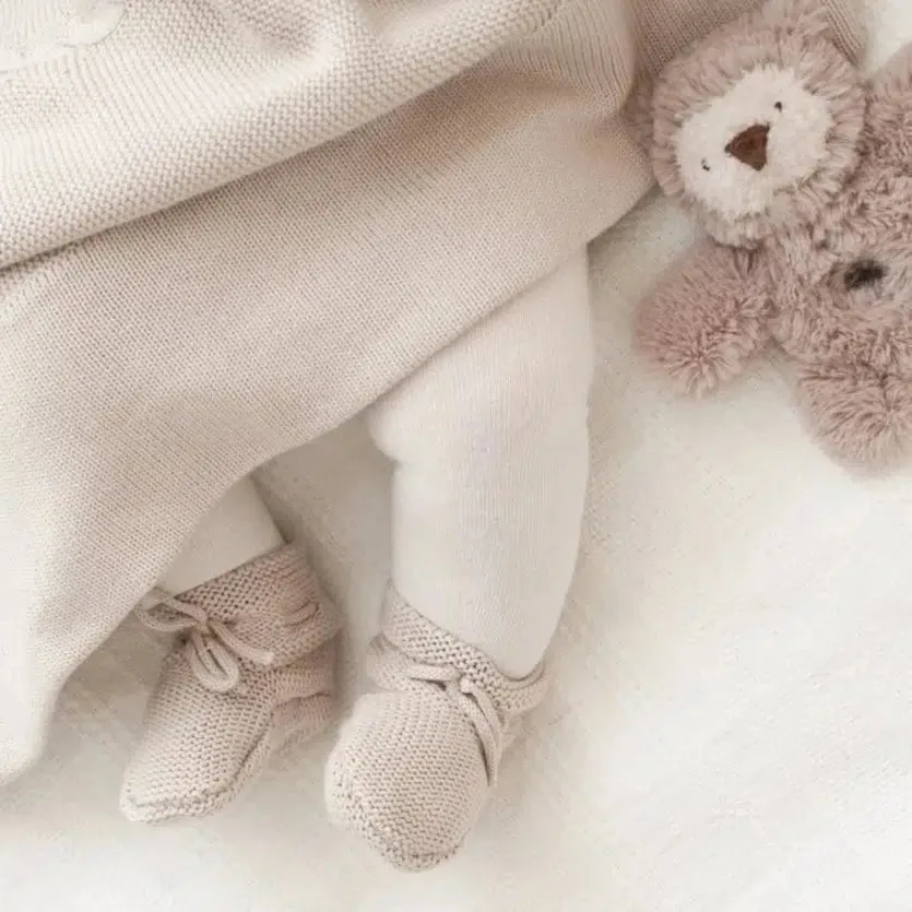 Elegant Baby - Cotton Garter Knit Booties - Taupe