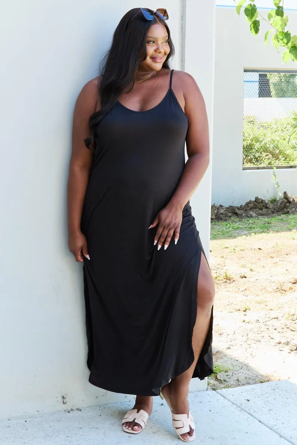 Full Size Cami Slit Maxi Dress in Black