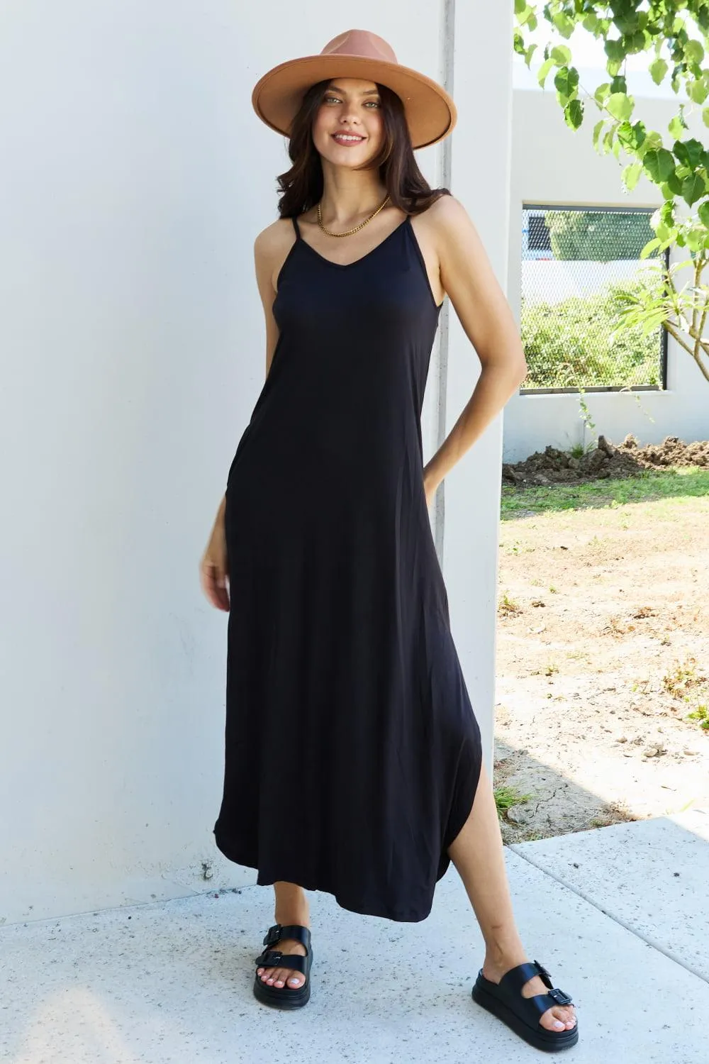 Full Size Cami Slit Maxi Dress in Black