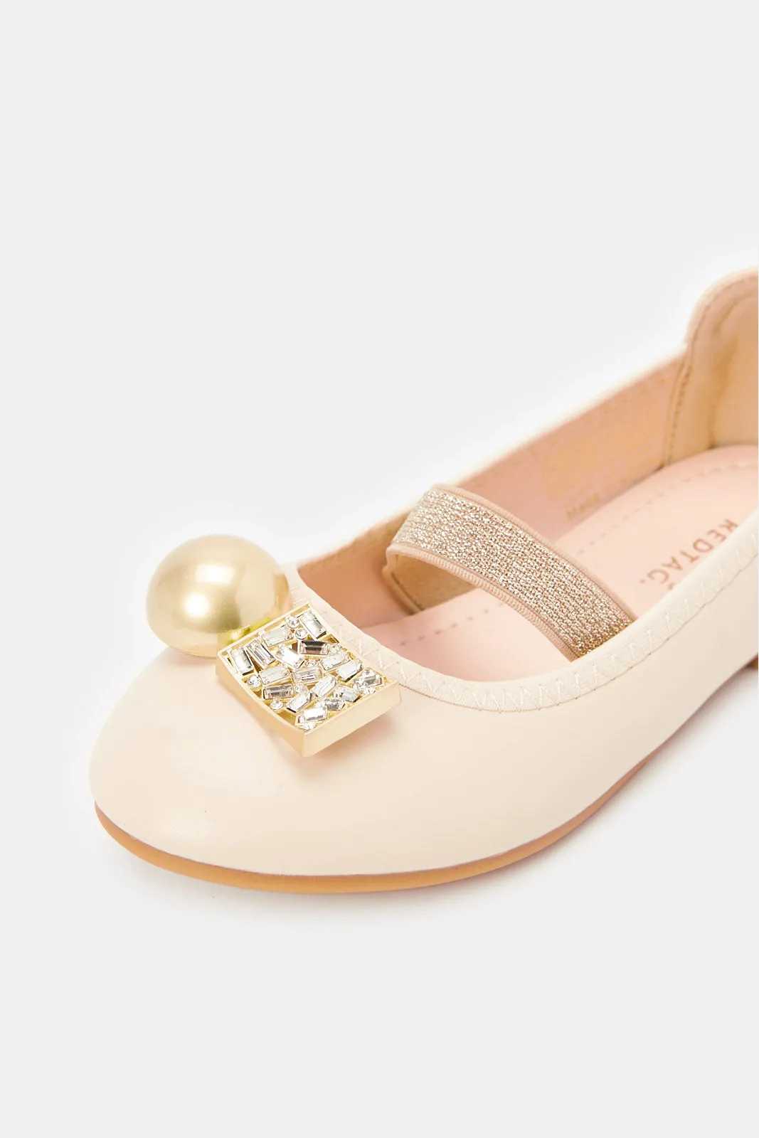 Girls Beige Diamante Ballerina