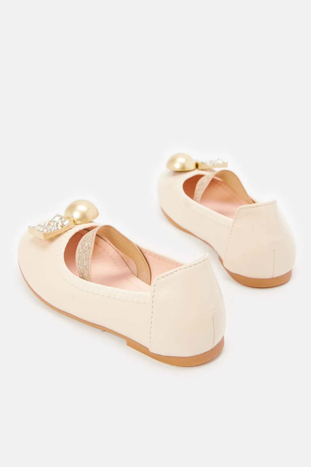 Girls Beige Diamante Ballerina