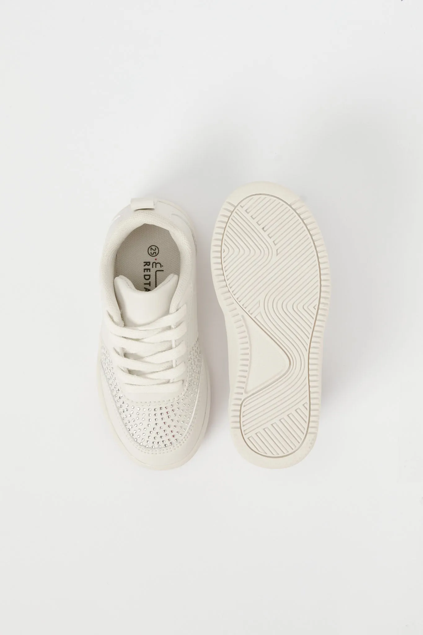 Girls Cream Diamante Lace-Up Sneaker