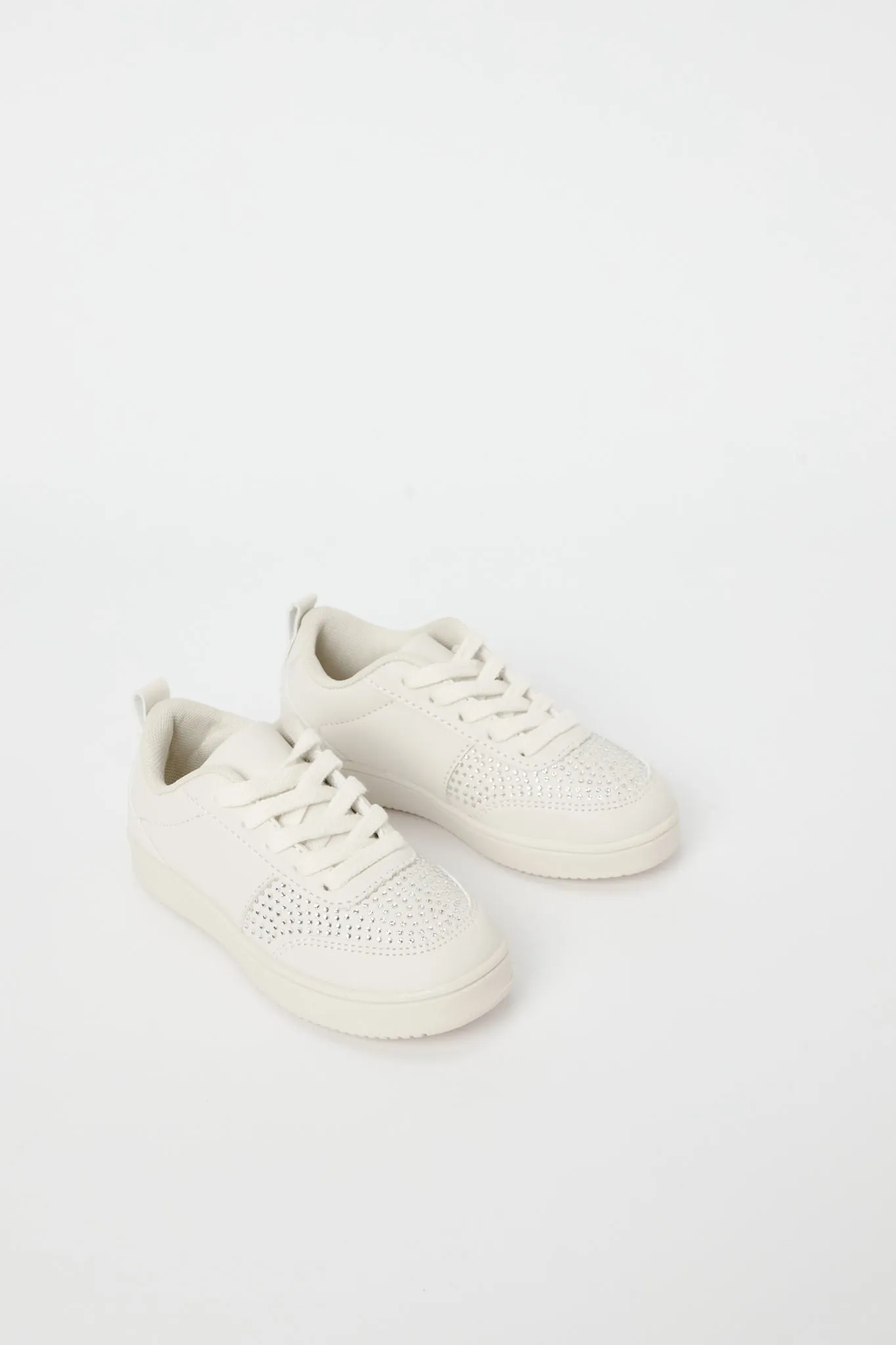 Girls Cream Diamante Lace-Up Sneaker