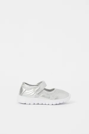 Girls Silver Shimmer Velcro Trainer