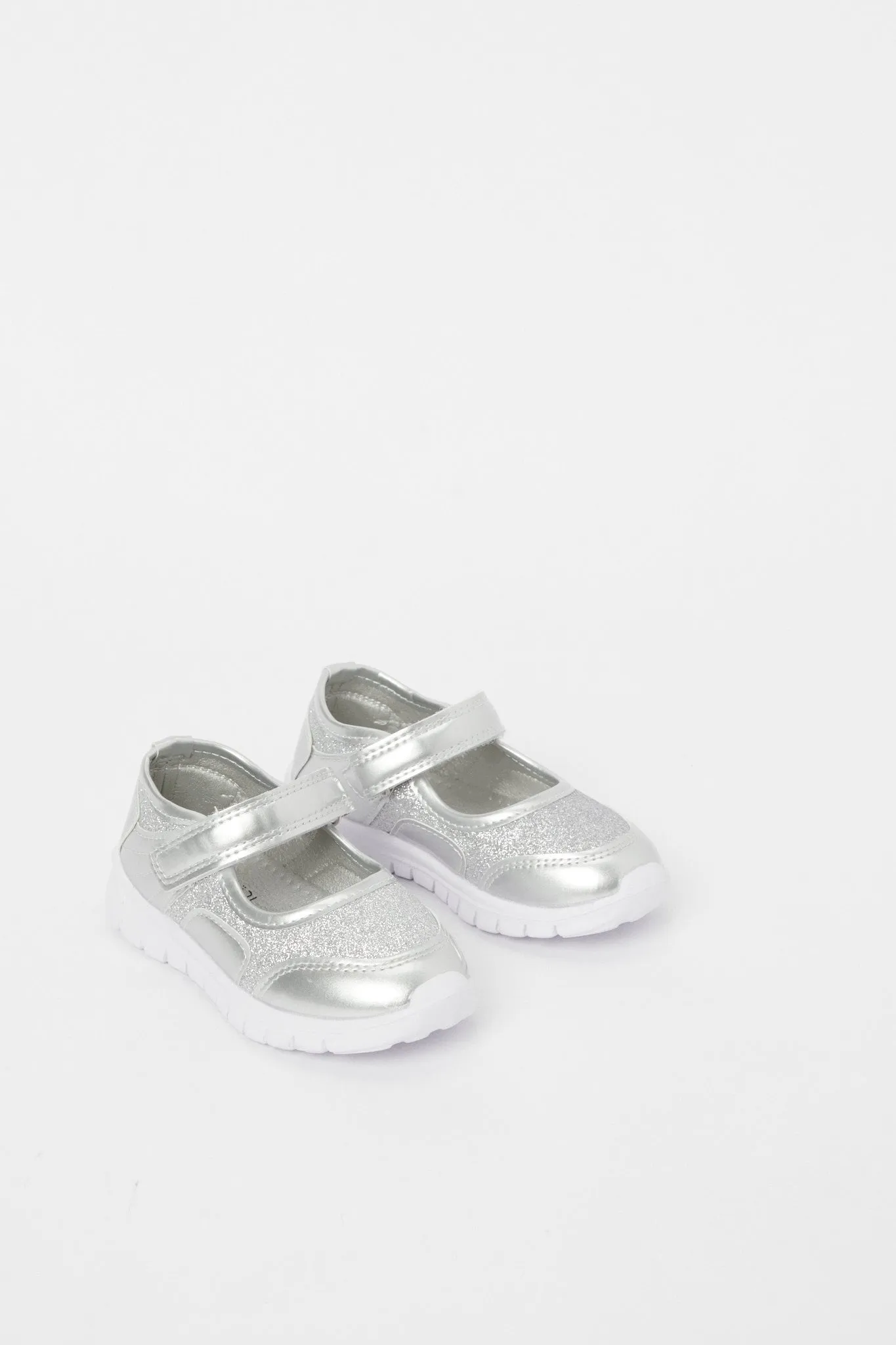 Girls Silver Shimmer Velcro Trainer