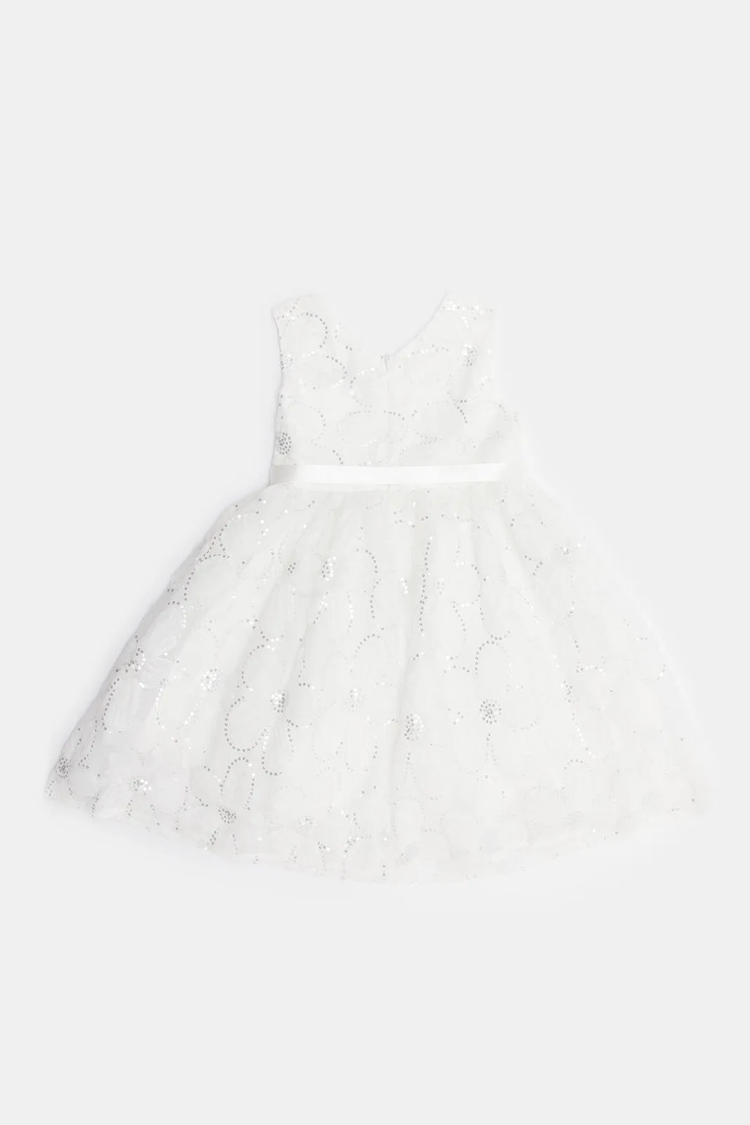 Girls White Flower Embellished Dress