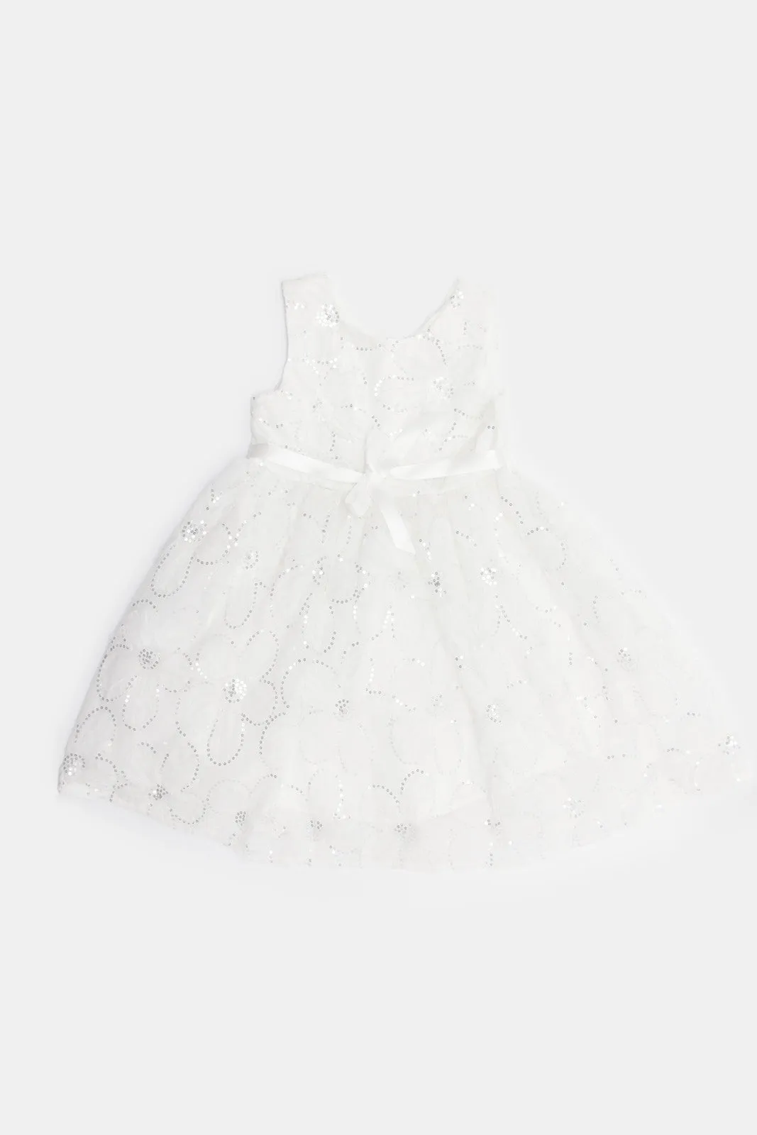 Girls White Flower Embellished Dress