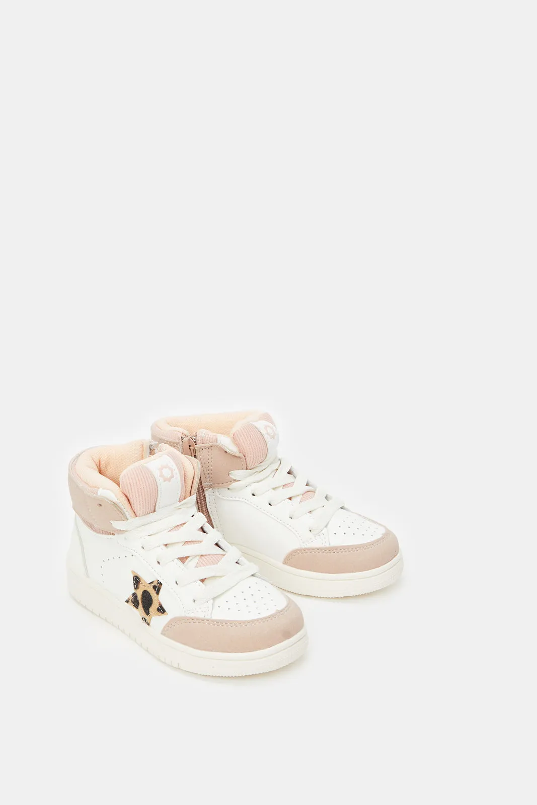 Girls White Star Patch High-Top Sneakers