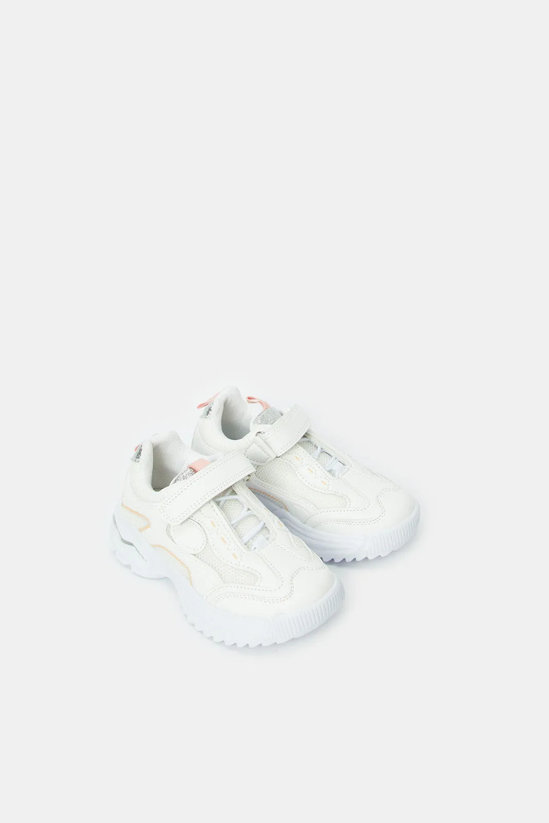 Girls White Velcro Chunky Trainer