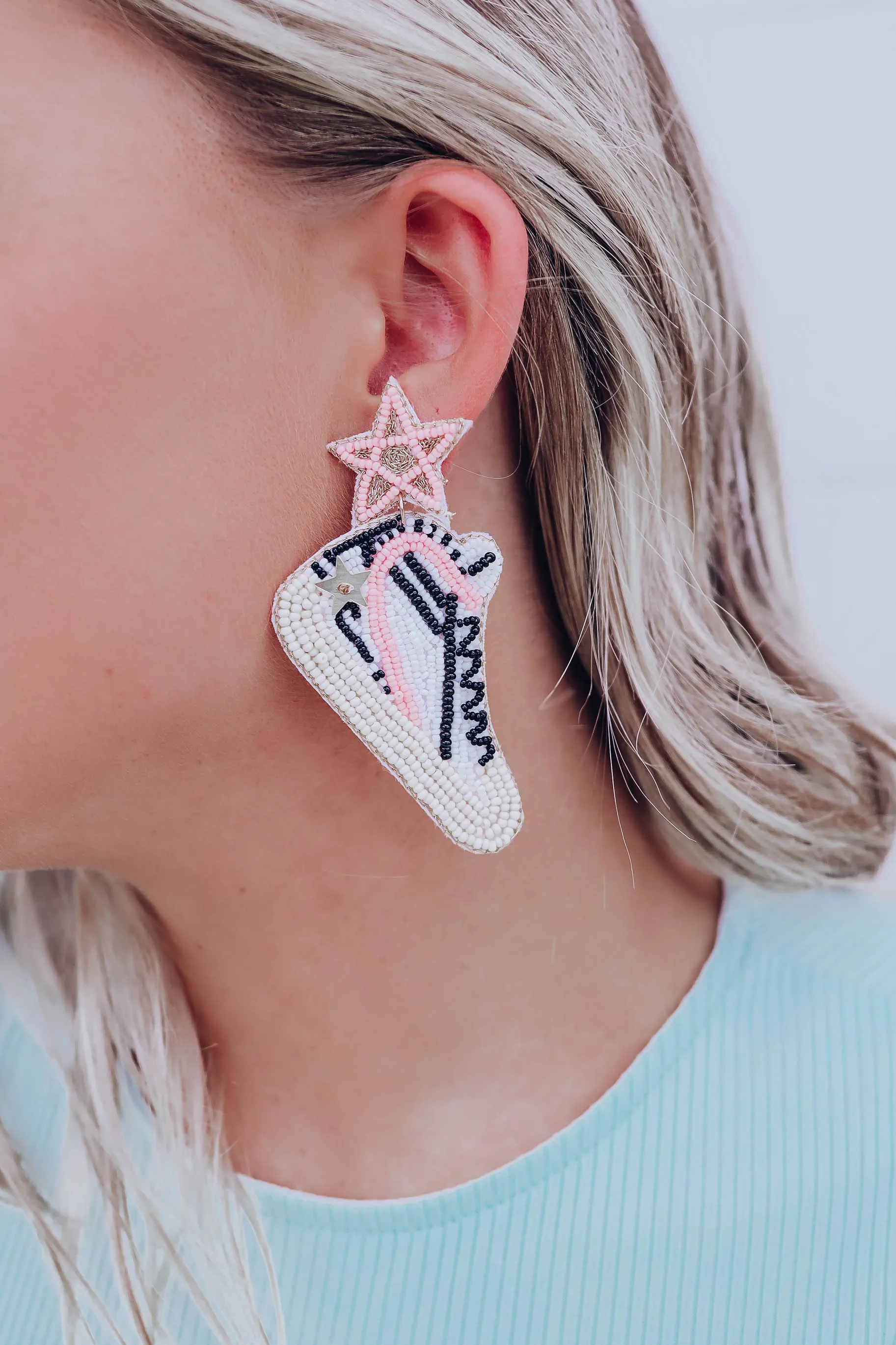 High-Top Sneaker Beaded Earrings - Pink