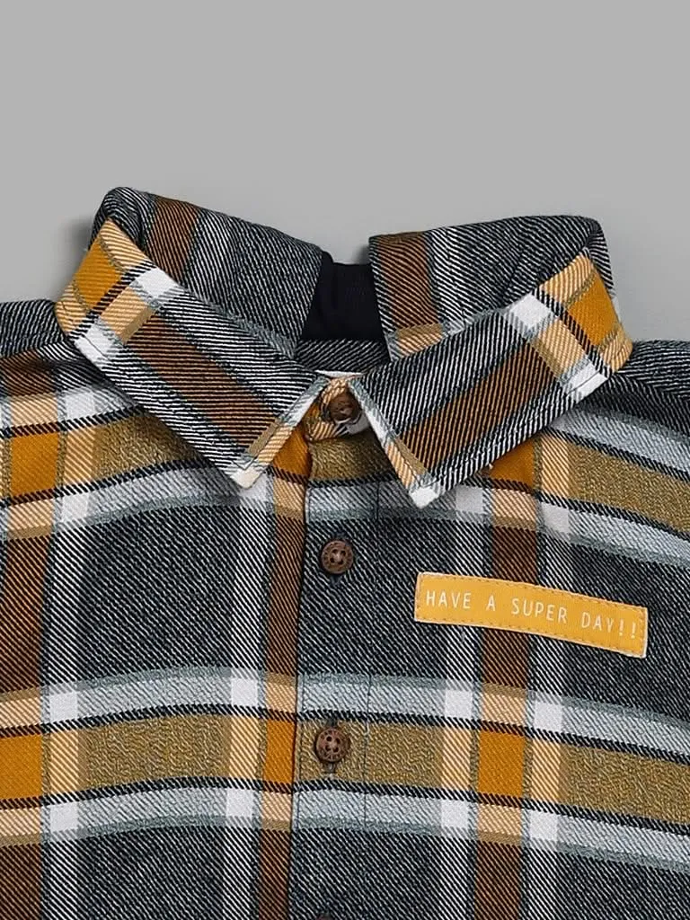 HOP Baby Multicolour Checked Shirt with Hoodie