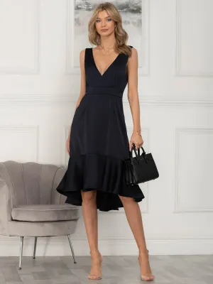 Jolie Moi Annabeth V Neck Flare Dress, Navy