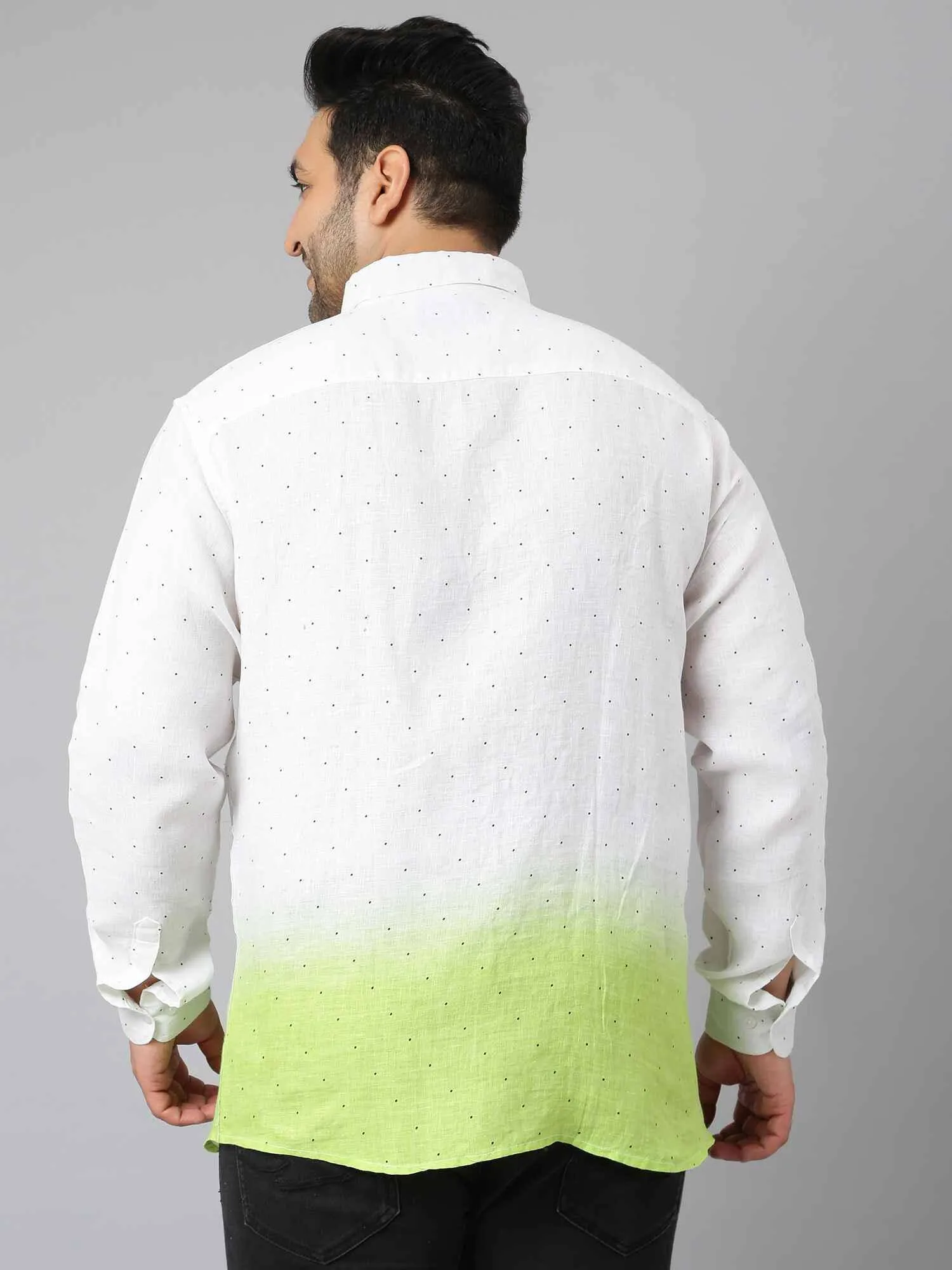 Light Green Ombre Digital Printed  Linen Shirt Men's Plus Size