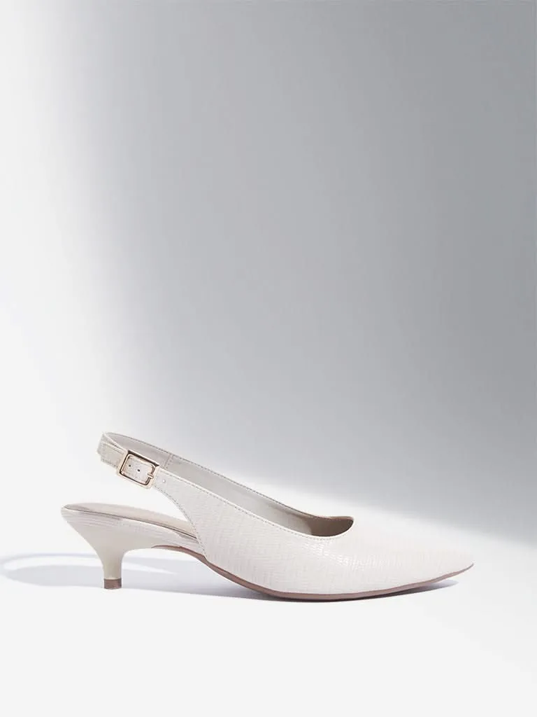 LUNA BLU Ivory Slingback Kitten Heel Mules