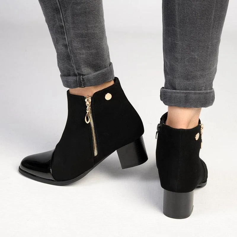 Madison Tiffany Patent Toe Ankle Boot - Black