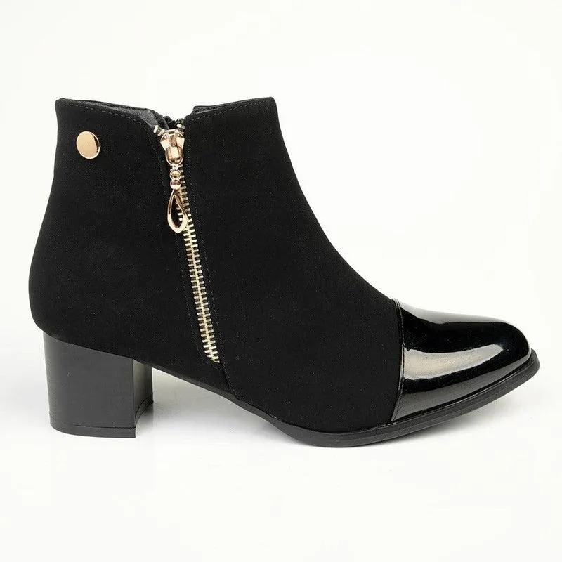 Madison Tiffany Patent Toe Ankle Boot - Black