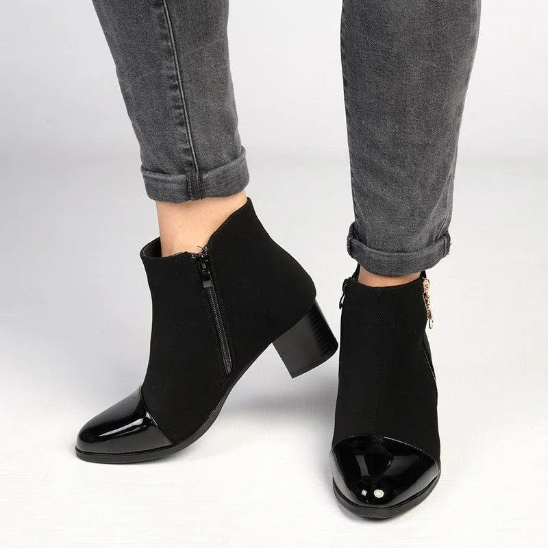 Madison Tiffany Patent Toe Ankle Boot - Black