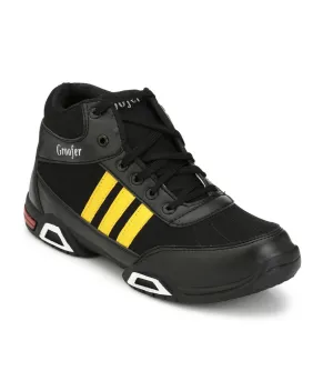 Men's Black And yellow High Top Synthetic Sport Shoes