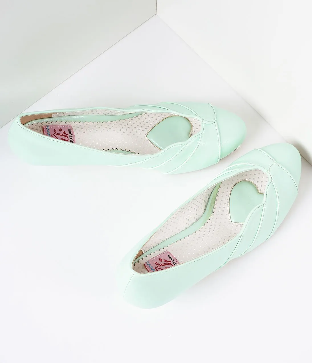 Mint Green Faux Leather Scalloped Kitten Heel