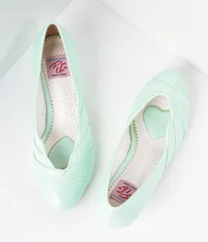 Mint Green Faux Leather Scalloped Kitten Heel