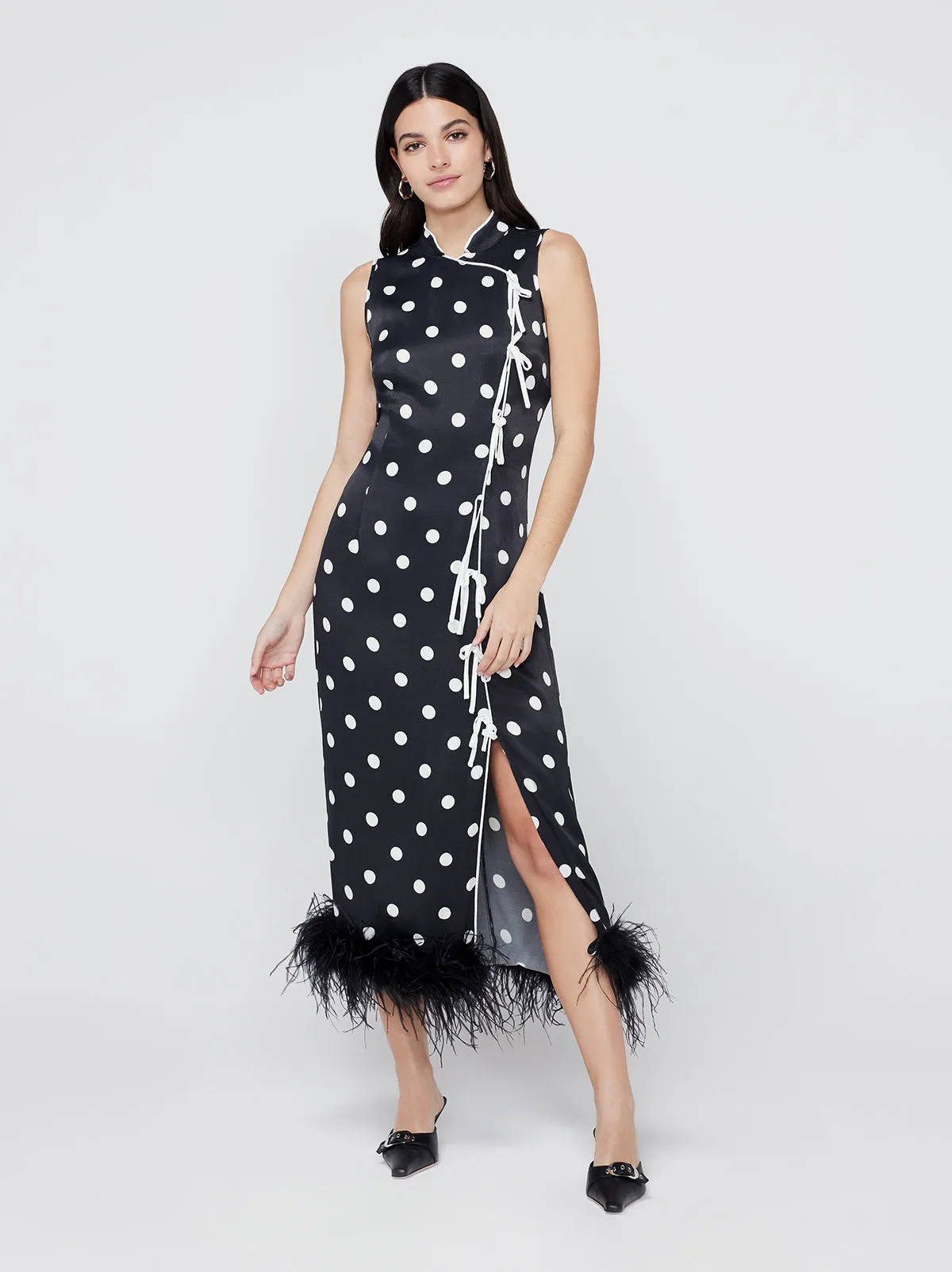 Myla Black Polka Dot Feather Dress