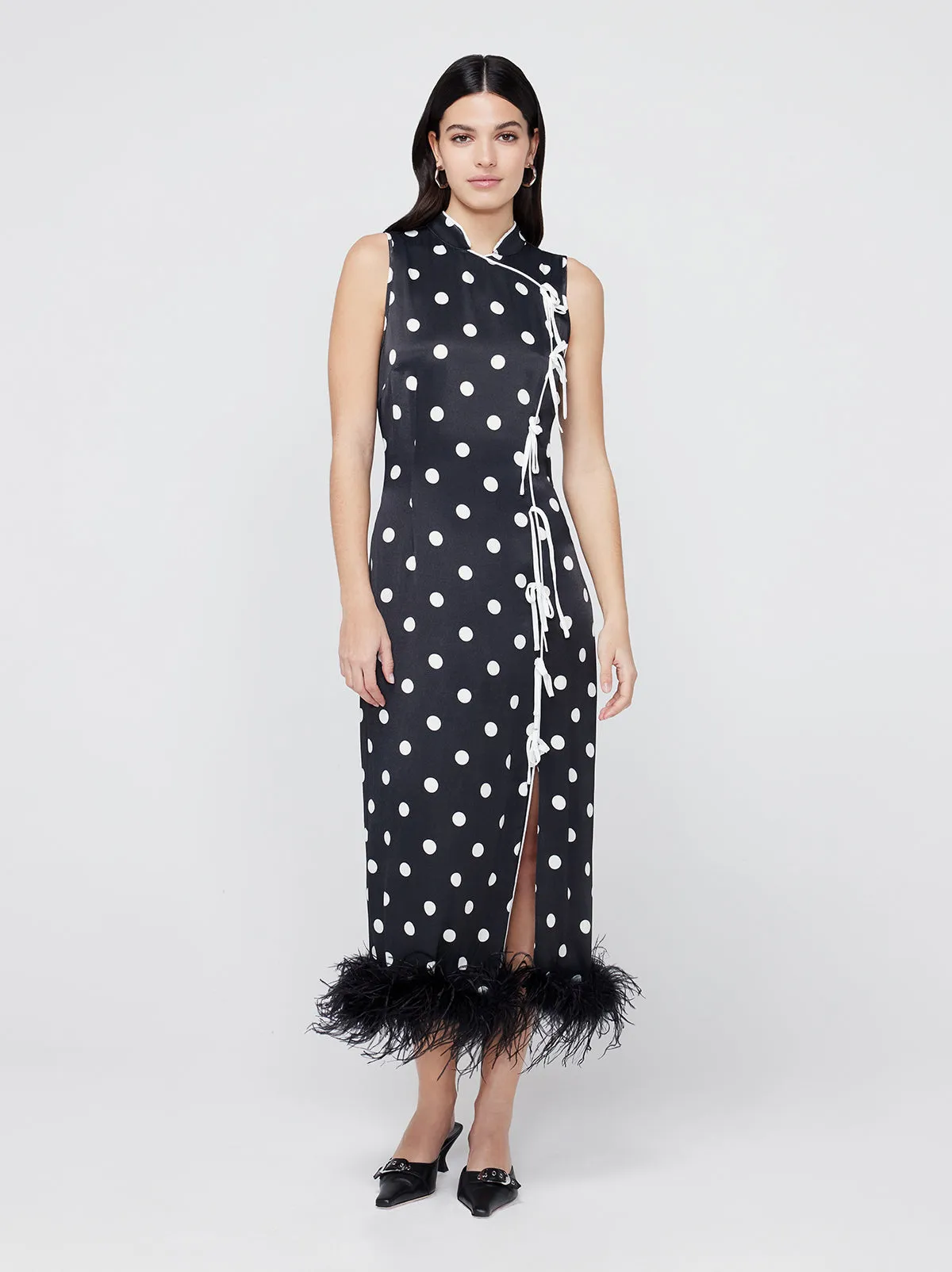 Myla Black Polka Dot Feather Dress