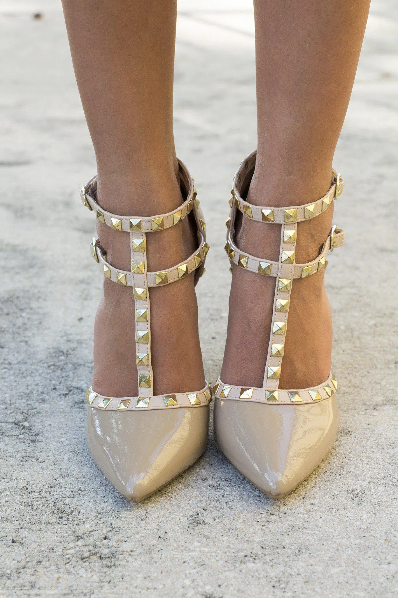 Natural Studded Strappy Heels