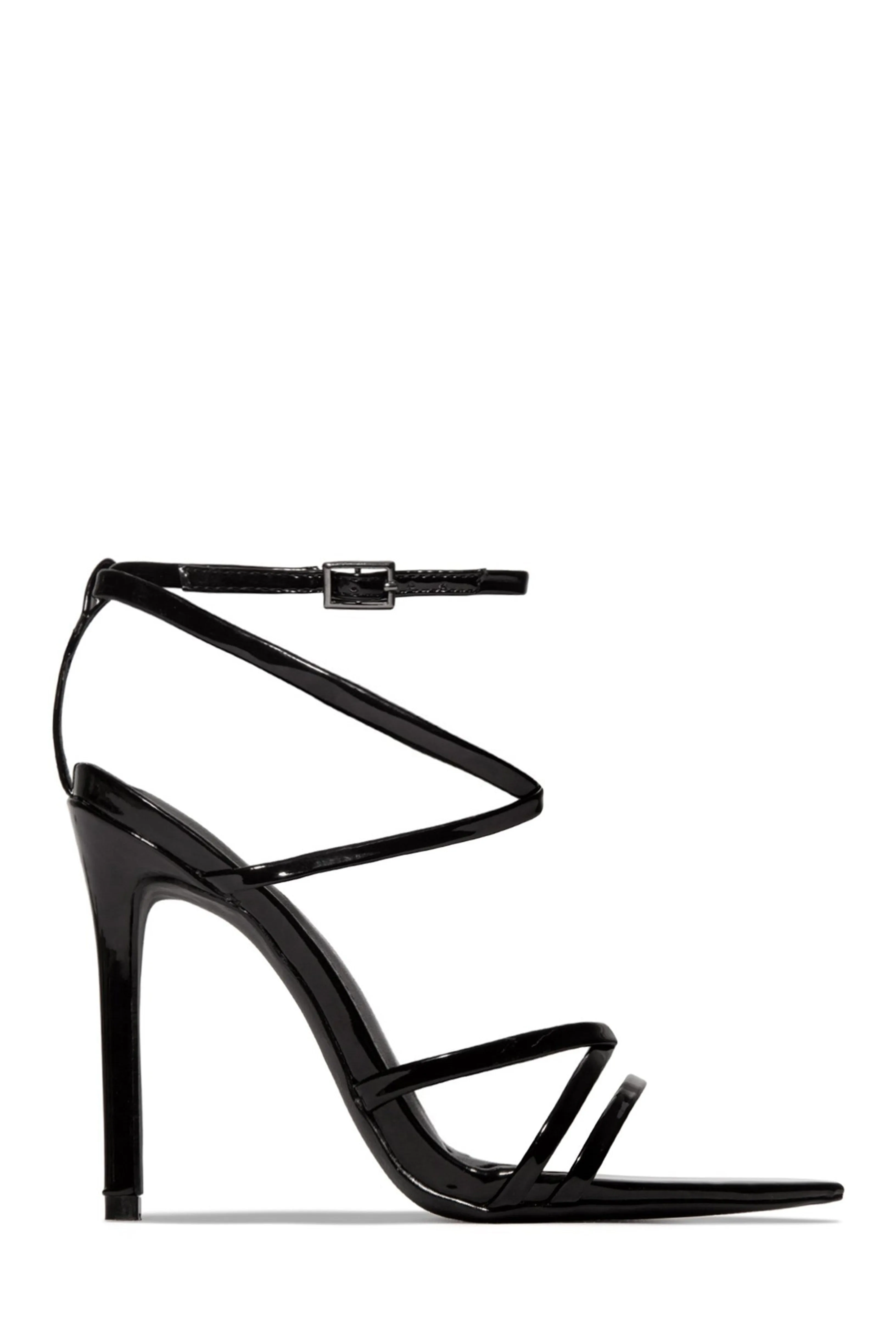 Polished Strappy High Heels - Black