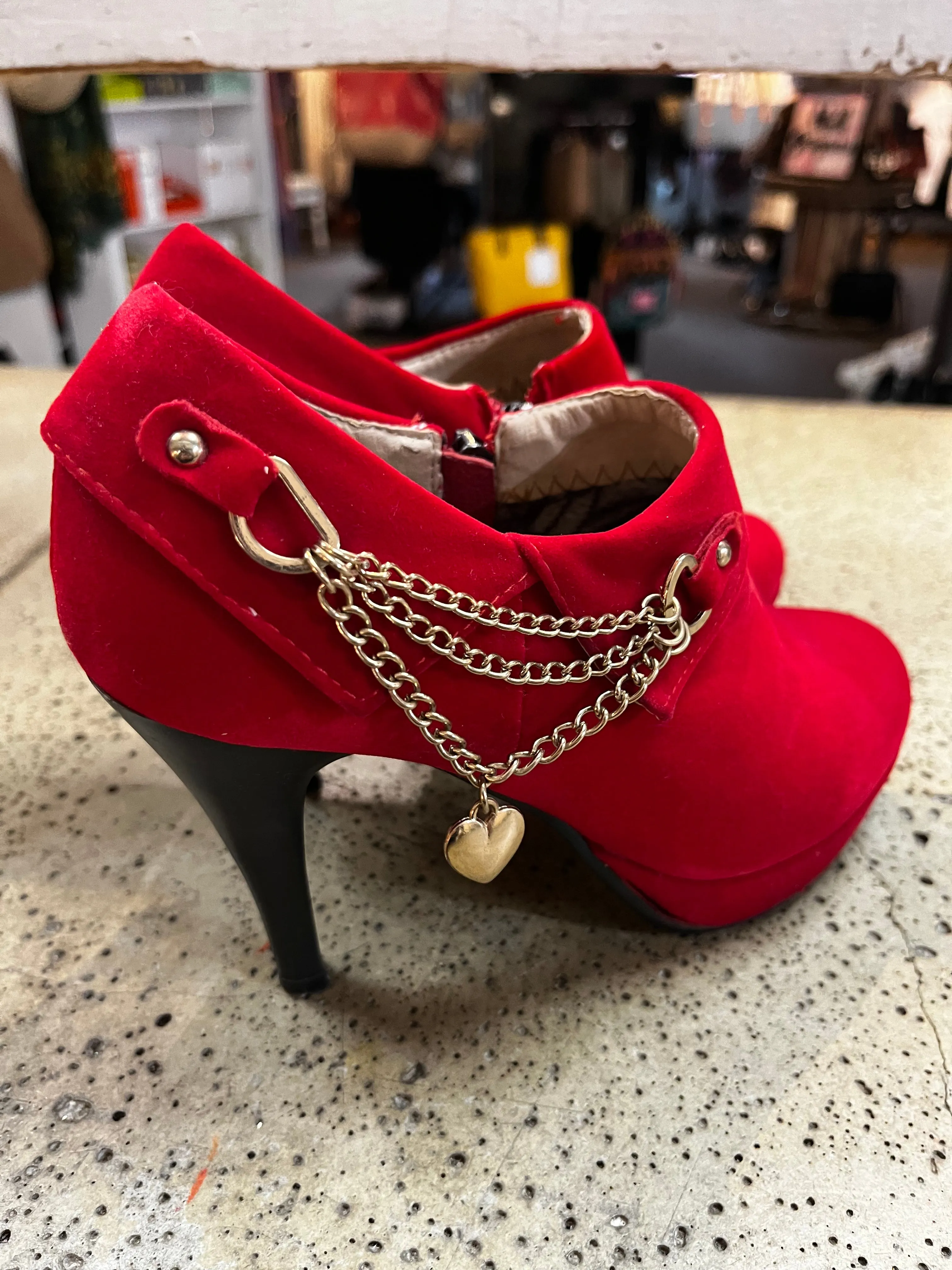 Red Velvet Chain Booties (Size 6)