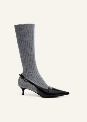 Ribbed sock kitten heels in grey