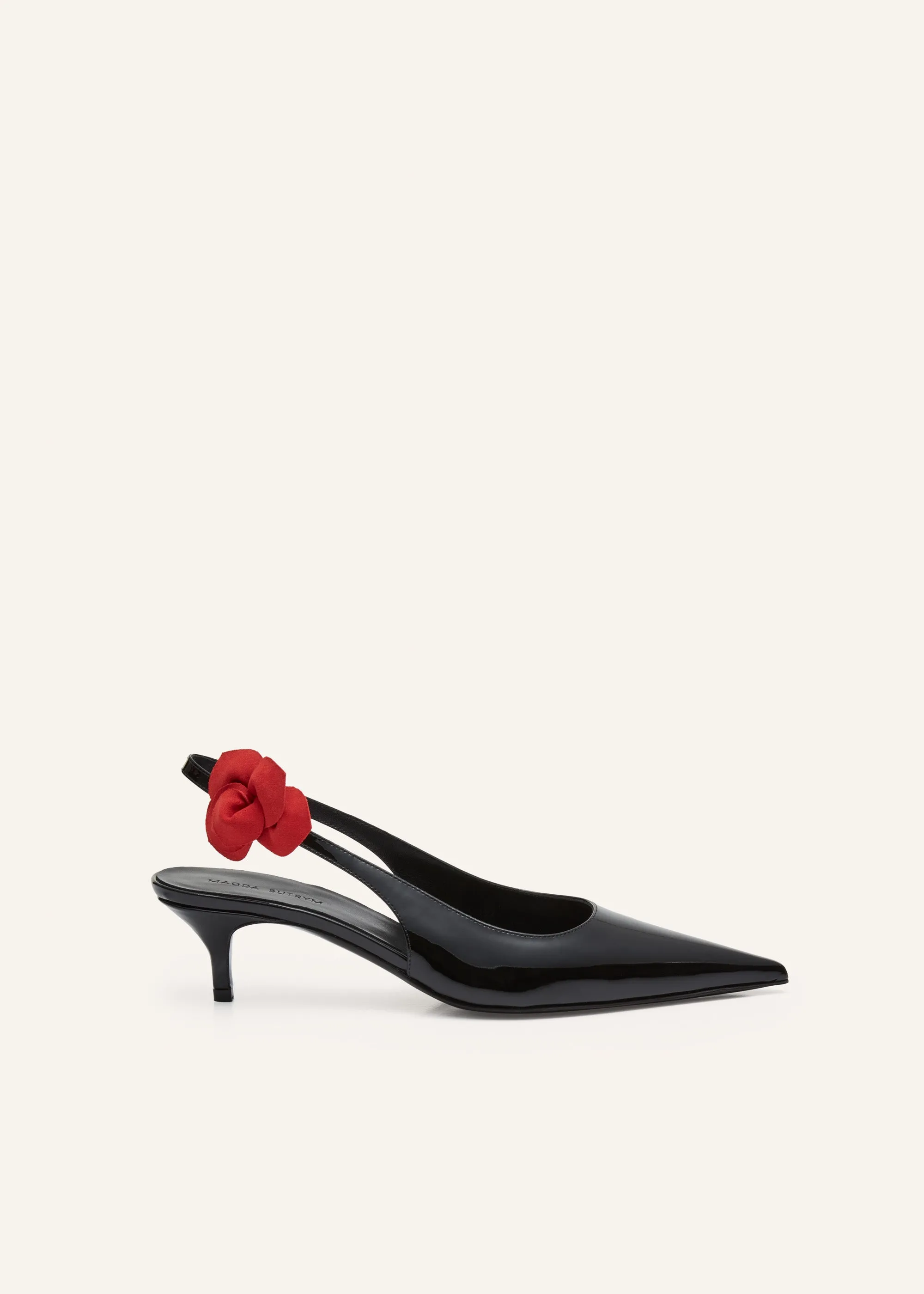 Slingback rose kitten heels in black leather