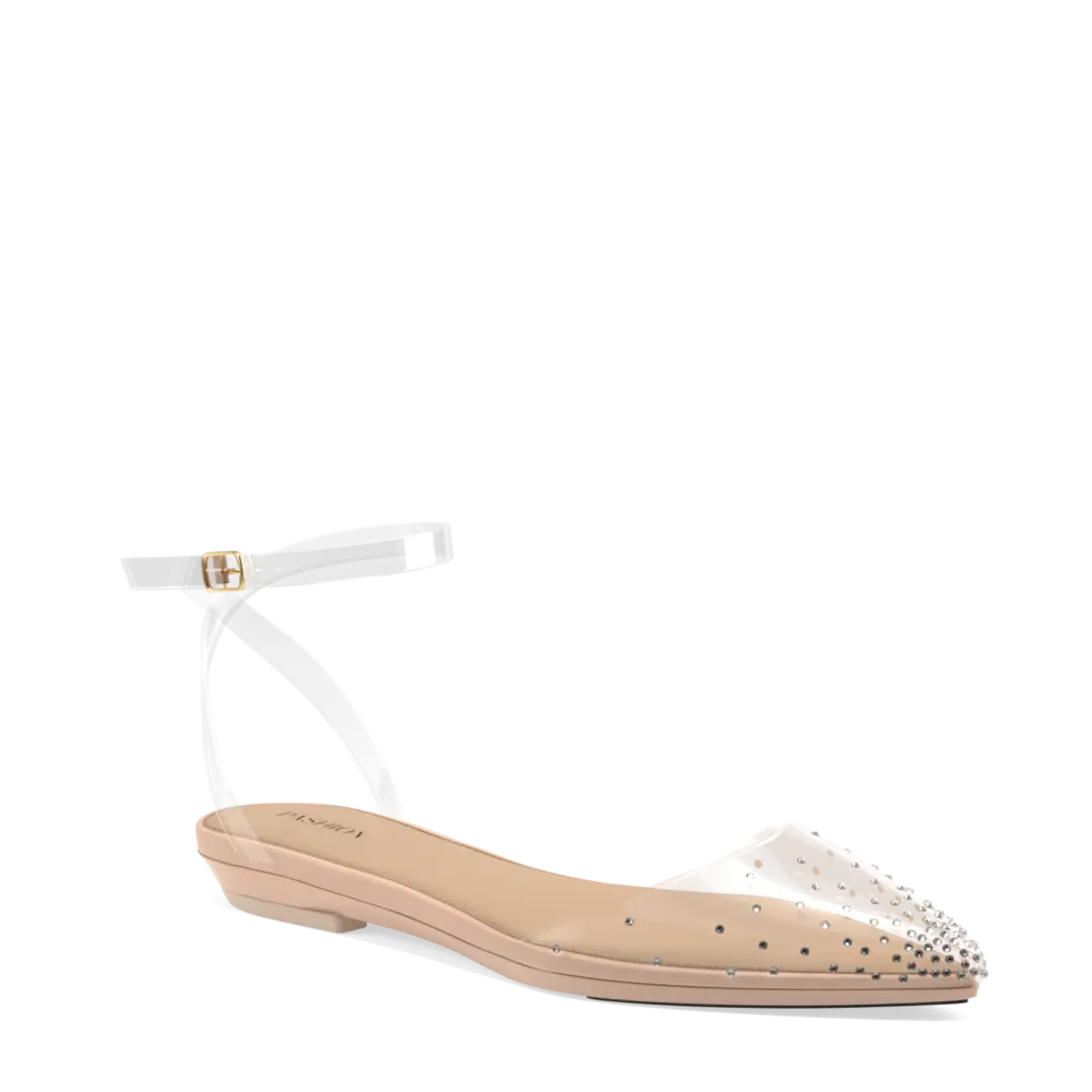 The D'Orsay - Sand Transparent Rhinestone   Block Heel Kit 3 Sand